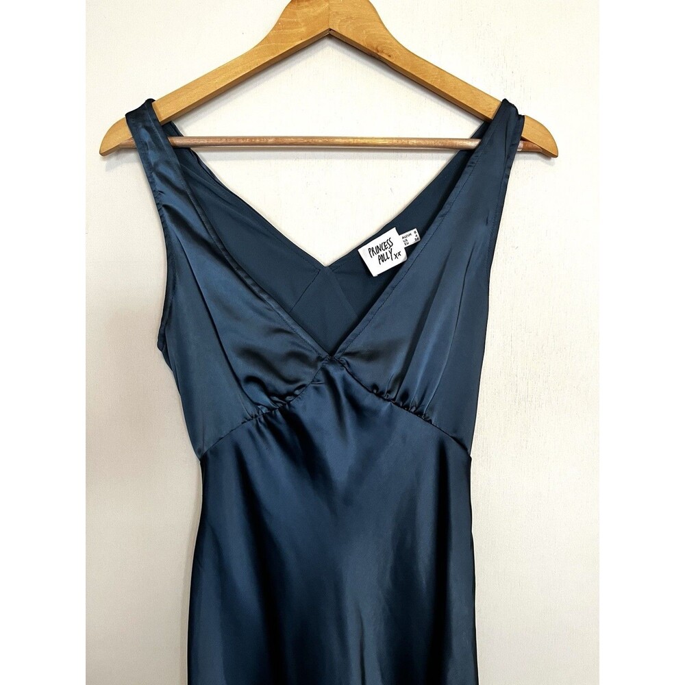 Princess Polly Blue Satin Slip Dress with Lace Trim Size 4 - Picture 7 of 16